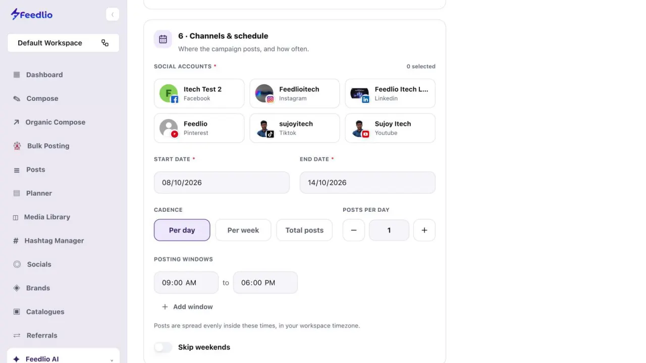 Screenshot: Channels & schedule