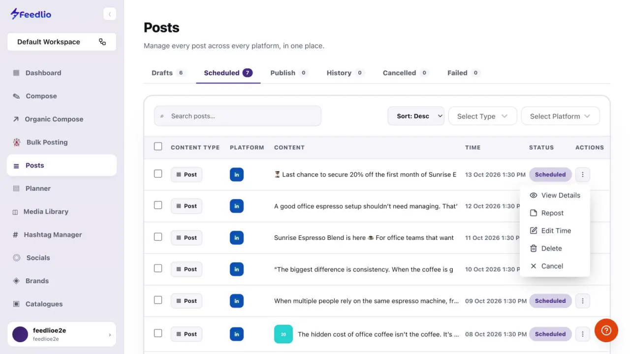 Screenshot: Scheduled post actions